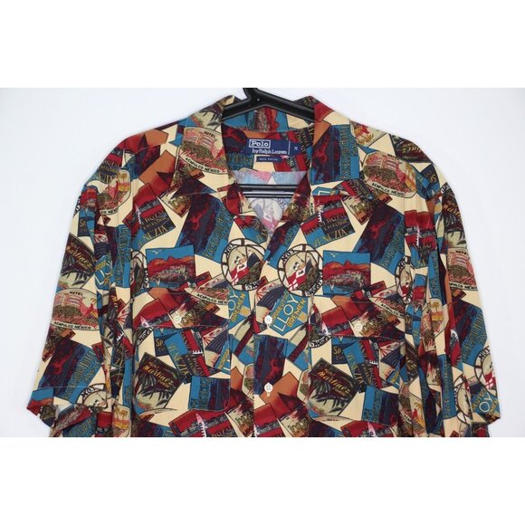 Polo Ralph Lauren Men Medium AOP Rayon Button Up Hawaiian Shirt N1239 - Picture 2 of 6